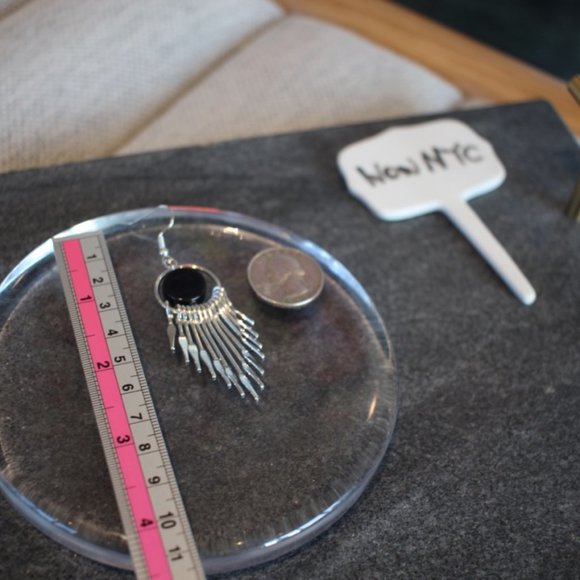 New Black Round Metal Tassel Drop Earrings jewelry - Picture 5 of 8